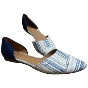 Tommy Hilfiger Dorsay Blue Striped Flats Sz 7.5 Womens White Navy Blue Cute Sand